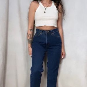 LEVIS 521 RARE VINTAGE DARK WASH SLIM FIT CUT HIGH WAISTED DENIM BLUE JEANS